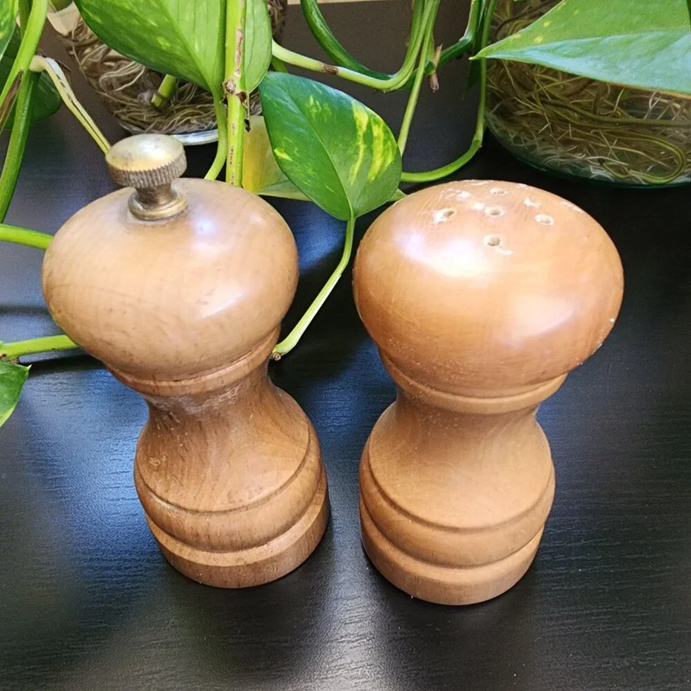 Vintage NASCO MCM Traditional Shape Wooden Salt Shaker and Pepper Mill Grinder